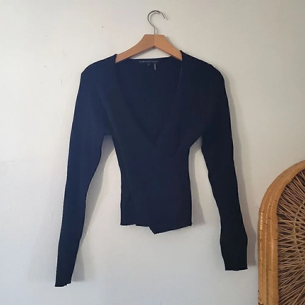Endless Rose Crossover Sweater Ribbed Knit Black Wrap L